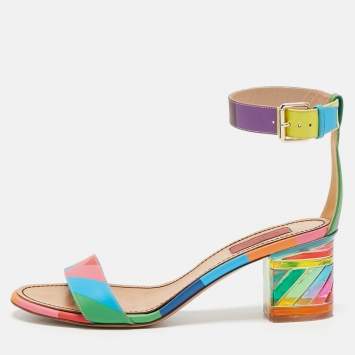 Pre Owned Valentino Multicolor Leather 1973 Rainbow Ankle Strap Sandals Size 39