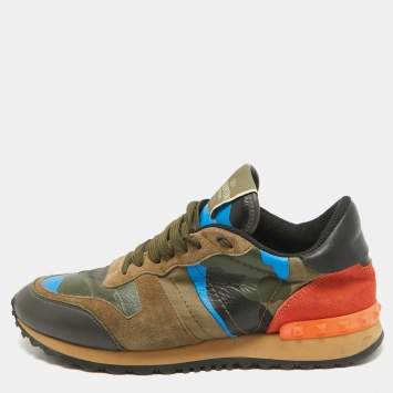 Pre Owned Valentino Multicolor Canvas and Leather Rockrunner Lace Up Sneakers Size 38.5