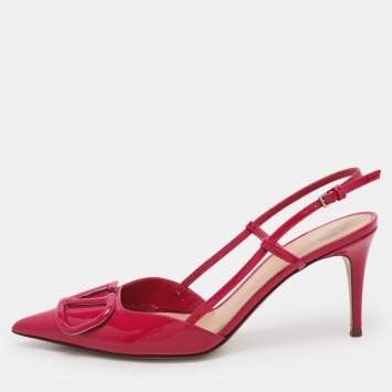 Pre Owned Valentino Pink Patent Leather Escape V logo Slingback Pumps Size 38