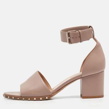 Pre Owned Valentino Beige Leather Ankle Strap Sandals Size 39