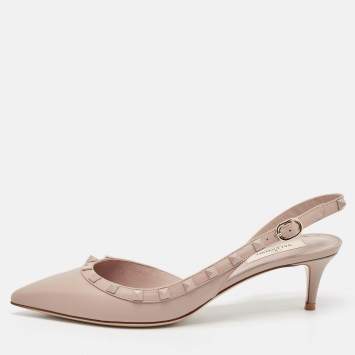 مملوكة مسبقًا Valentino Dusty Pink Leather Rockstud Slingback Pumps Size 39