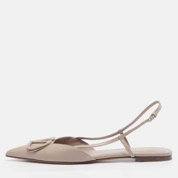 Pre Owned Valentino Beige Leather Escape V logo Slingback Sandals Size 39.5
