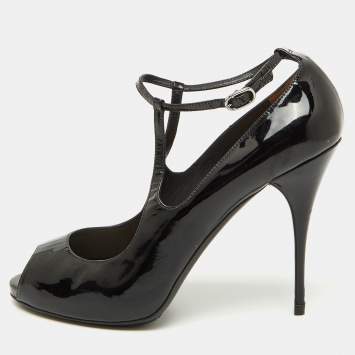 Valentino Black Patent Leather Mary Jane Peep Toe Pumps Size 39