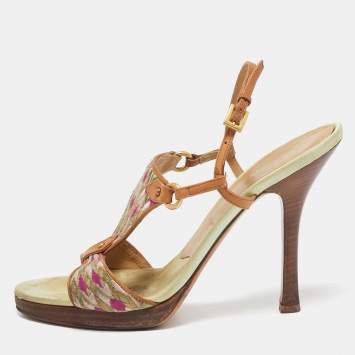Pre Owned Valentino Multicolor Fabric and Leather Slingback Sandals Size 39.5