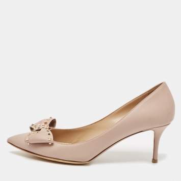Pre Owned Valentino Beige Leather Rockstud Bow Pumps Size 41