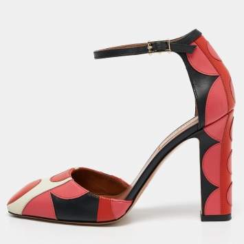 Pre Owned Valentino Multicolor Leather Carmen Square-Toe Ankle Strap Pumps Size 38