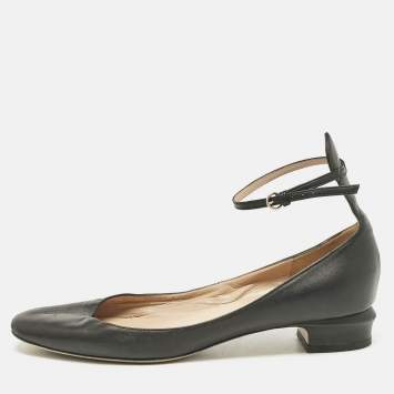 Pre Owned Valentino Black Leather Tango Ankle Strap Ballet Flats Size 39