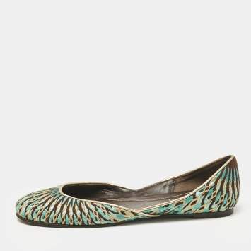 Pre Owned Valentino Multicolor Leather and Lurex Fabric Ballet Flats Size 38
