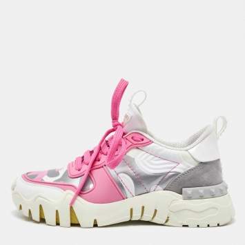 Pre Owned Valentino Multicolor Suede and Camouflage Canvas Rockrunner Low Top Sneakers Size 37