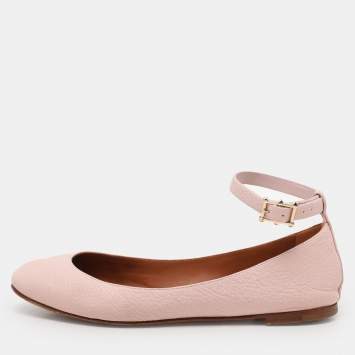 Pre Owned Valentino Beige Leather Ankle Strap Ballet Flats Size 36