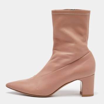 Pre Owned Valentino Dusty Pink Leather Pointed Toe Ankle Length Boots Size 37