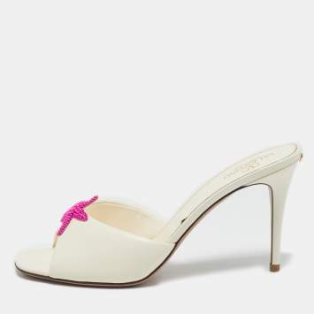 Pre Owned Valentino Off White Leather Escape Slide Sandals Size 39.5