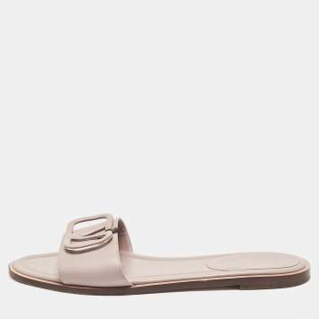 Pre Owned Valentino Dusty Pink Leather Vlogo Flat Slide Sandals Size 38.5