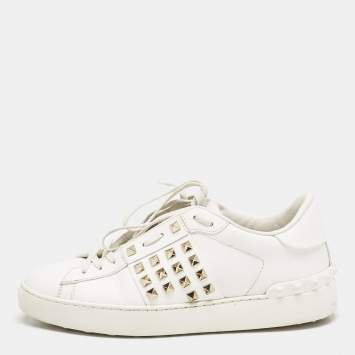 Pre Owned Valentino White Leather Rockstud Untitled Low Top Sneakers Size 39