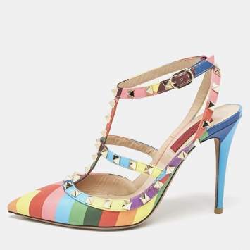 Pre Owned Valentino Multicolor Leather Rockstud Pumps Size 38