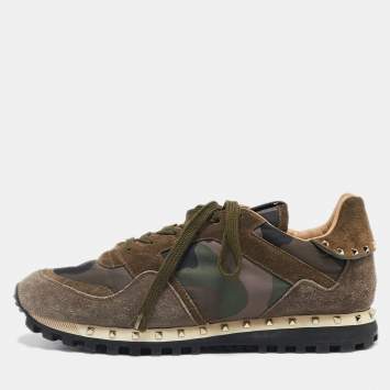 Pre Owned Valentino Multicolor Camouflage Fabric and Suede Rockrunner Sneakers Size 39