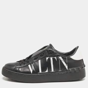 Pre Owned Valentino Black/White Leather VLTN Low Top Sneakers Size 36.5
