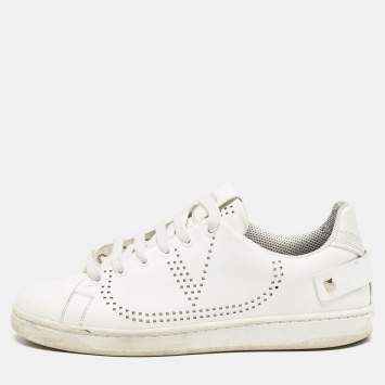 Pre Owned Valentino White Leather Bianco Backnet Low Top Sneakers Size 39.5