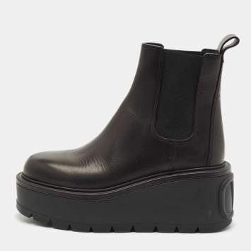 Pre Owned Valentino Black Leather Uniqueform Platform Ankle Length Boots Size 38.5