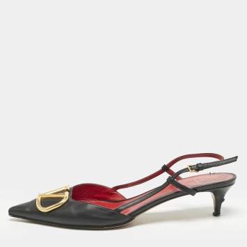 Pre Owned Valentino Black Leather VLogo Slingback Pumps Size 40