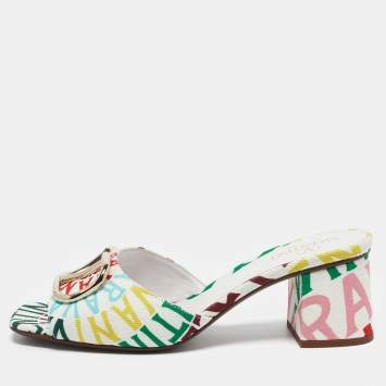 Valentino Multicolor Canvas Loop Escape V Logo Slide Sandals Size 36