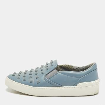 Valentino Light Blue Leather Rockstud Slip On Sneakers Size 39