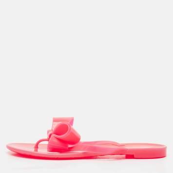 Valentino Red Jelly Bow Accents Slide Flats Size 37