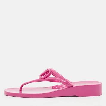Valentino Pink Jelly Vlogo Thong Flat Sandals Size 37