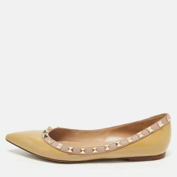 Valentino Beige Patent Leather Rockstud Pointed Toe Ballet Flats Size 38