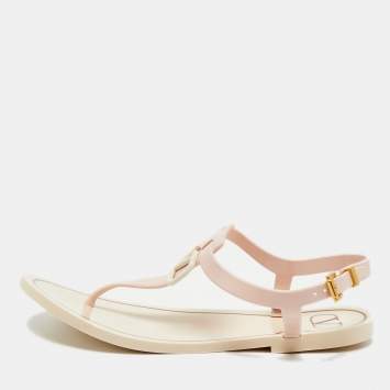 Valentino Cream/Pink Rubber VLogo Thong Flat Sandals Size 37
