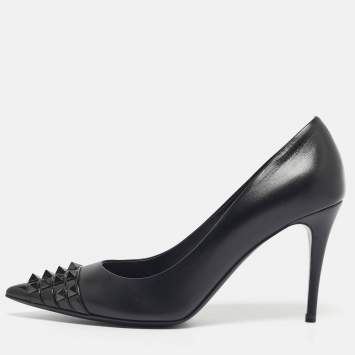 Pre Owned Valentino Black Leather Rockstud Alcove Pumps Size 41
