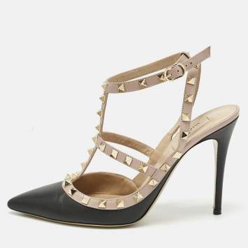 Pre Owned Valentino Black/Pink Leather Rockstud Pumps Size 41