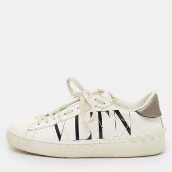 Pre Owned Valentino White Leather VLTN Low Top Sneakers Size 37.5