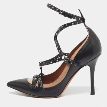 Pre Owned Valentino Black Leather Love Latch Pumps Size 36.5
