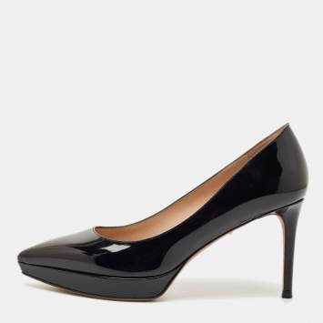 Pre Owned Valentino Black Patent Leather Pointed Toe Platform Pumps Size 37