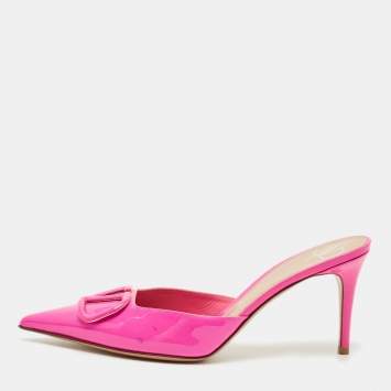 Pre Owned Valentino Pink Patent Leather VLogo Signature Pointed-Toe Mules Size 40
