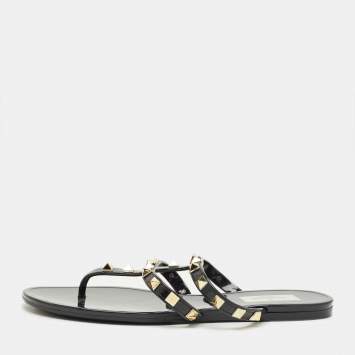 Pre Owned Valentino Black Jelly Escap Flat Slide Size 37