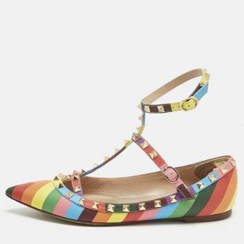 Pre Owned Valentino Multicolor Leather Rockstud Ballet Flats Size 40