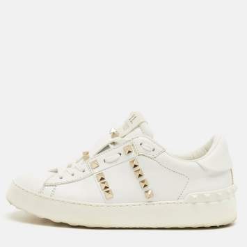 Pre Owned Valentino White Leather Rockstud Untitled Low Top Sneakers Size 34