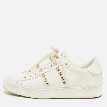 Pre Owned Valentino White Leather Untitled Low Top Sneakers Size 37.5