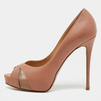 Pre Owned Valentino Dusty Pink Leather Peep Toe Platform Pumps Size 37