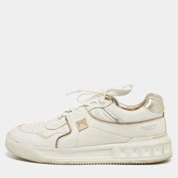 Pre Owned Valentino White Leather One Stud Law Top Sneakers Size 40