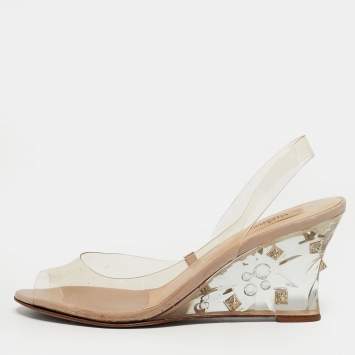 Pre Owned Valentino Transparent PVC Rockstud Slingback Wedge Pumps Size 39