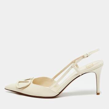 Pre Owned Valentino Cream Leather VLogo Signature Slingback Pumps Size 39