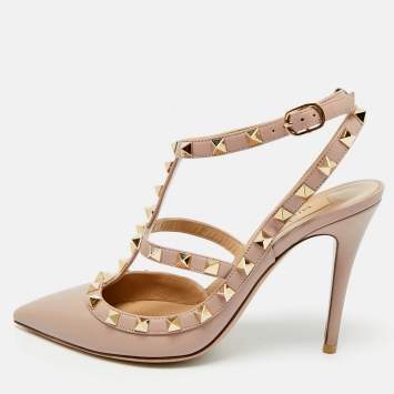 مملوكة مسبقًا Valentino Dusty Pink Leather Rockstud Caged Pumps Size 37.5
