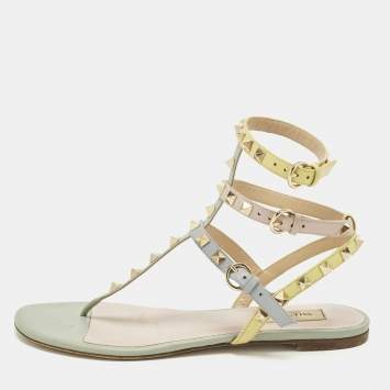 Pre Owned Valentino Rockstud Size 39 Multicolor Leather Ankle Strap Sandals
