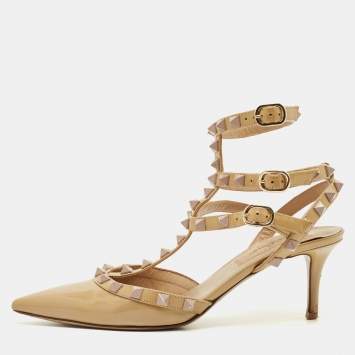 Pre Owned Valentino Rockstud Size 36 Beige Patent Leather Pumps