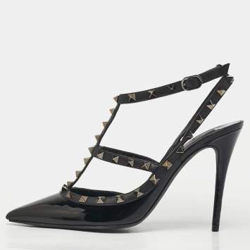 Pre Owned Valentino Rockstud Size 41 Black Leather and Patent Leather Pumps