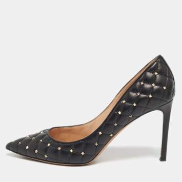 Pre Owned Valentino Rockstud Spike Size 41.5 Black Leather Pumps