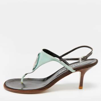 Pre Owned Valentino Size 38 Blue Suede and Leather Crystal Embellished Thong Sandals